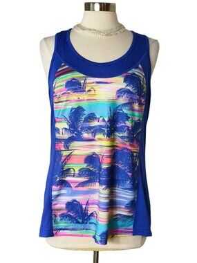 Fila Sport Womens XL Racerback Tank Top Tropical Workout Athletic Palm Resort